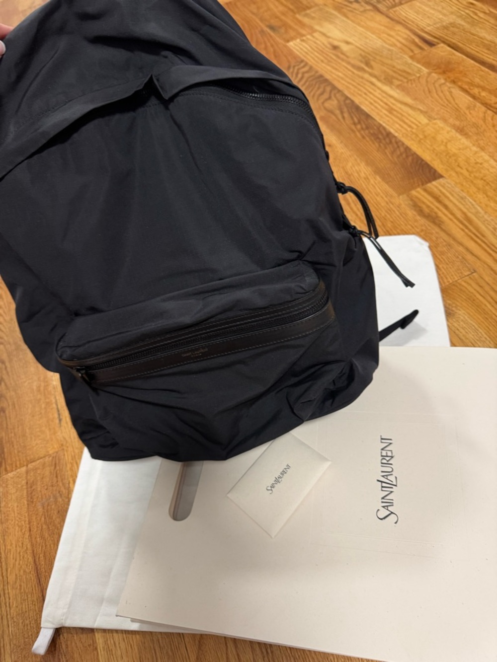 Saint Laurent Black Nylon Backpack with Front Zip Pocket
